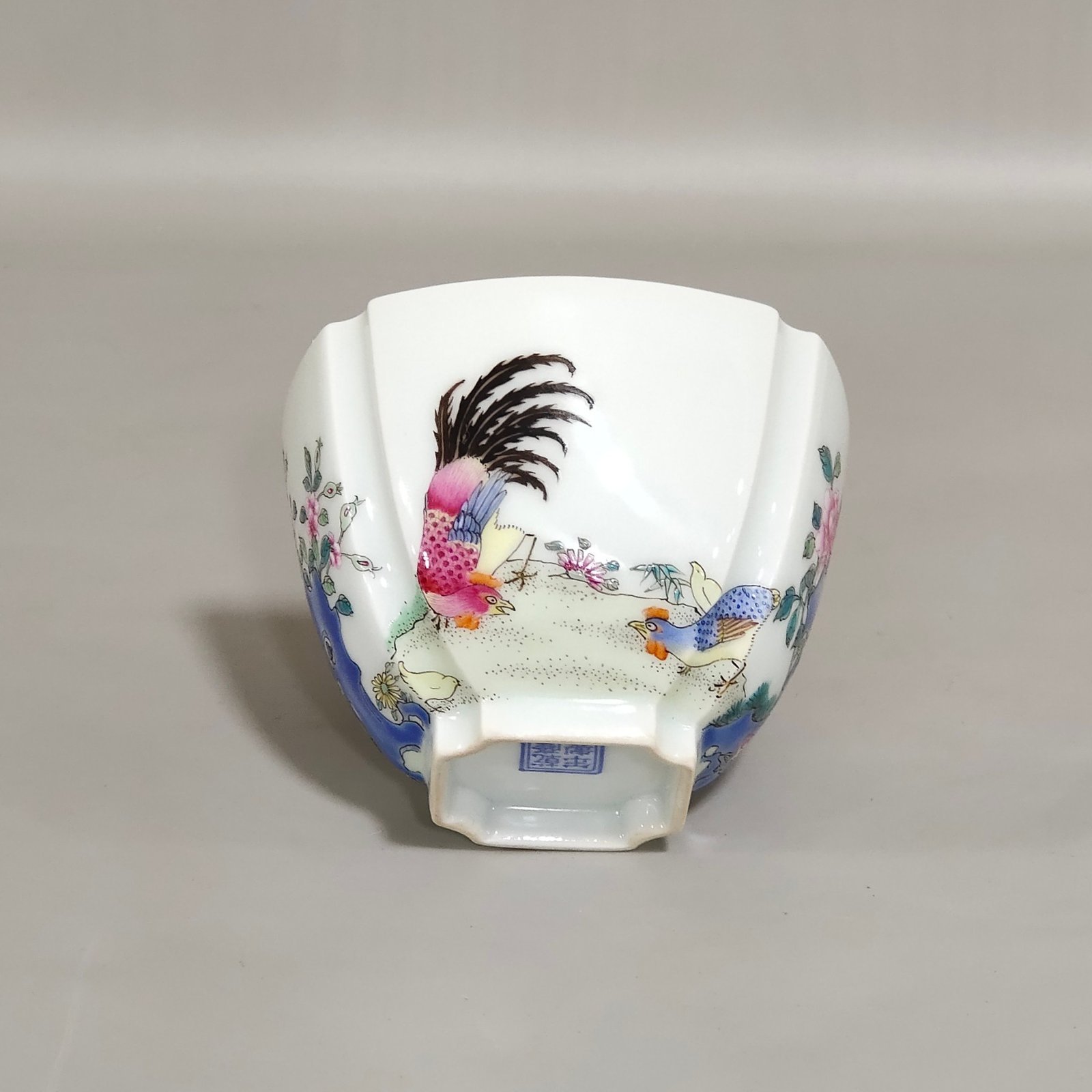 Qing Dynasty Qianlong enamel square cup with great fortune