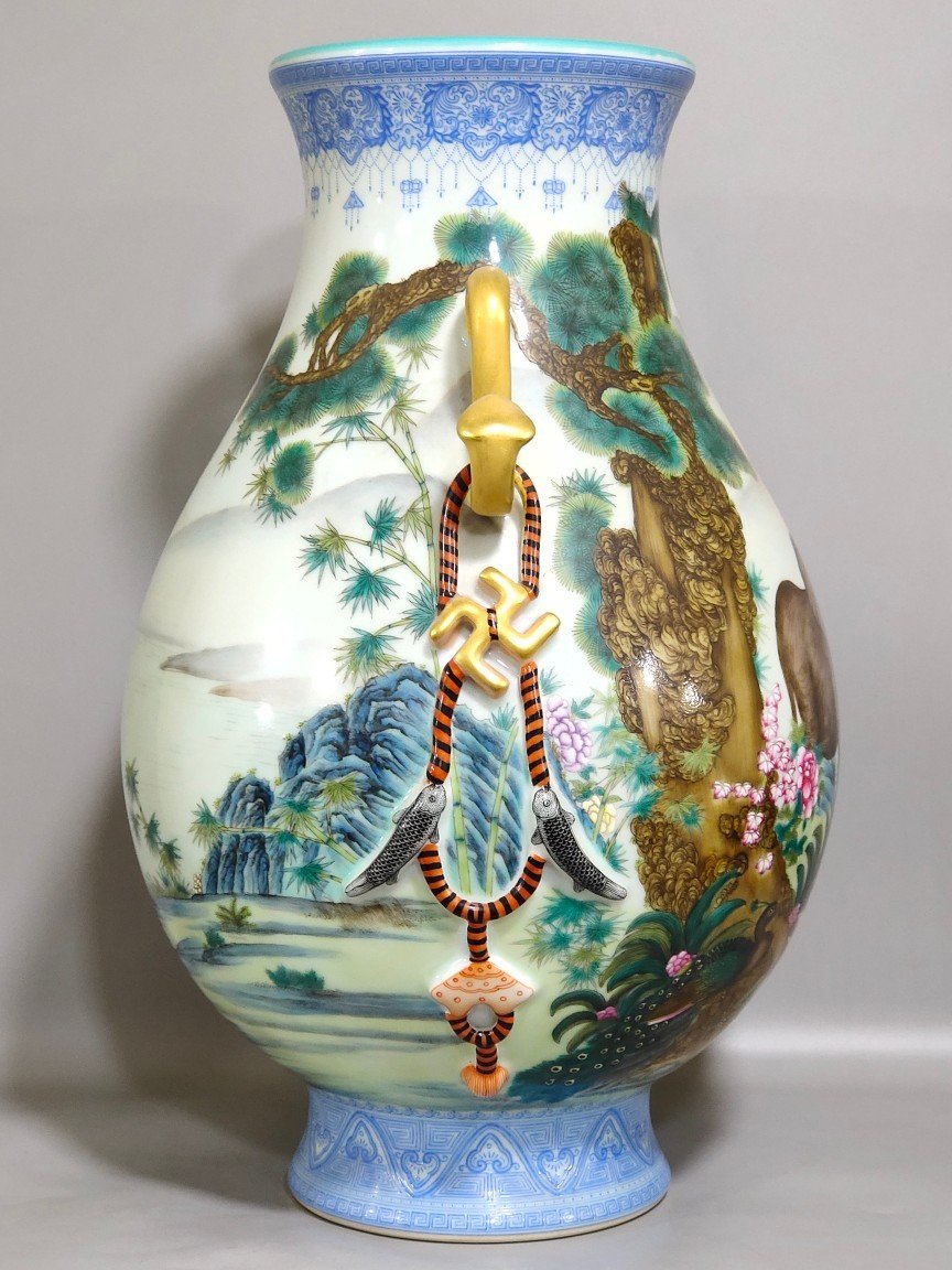 Qing Dynasty Qianlong enamel Taiping statue with elephants and two ears