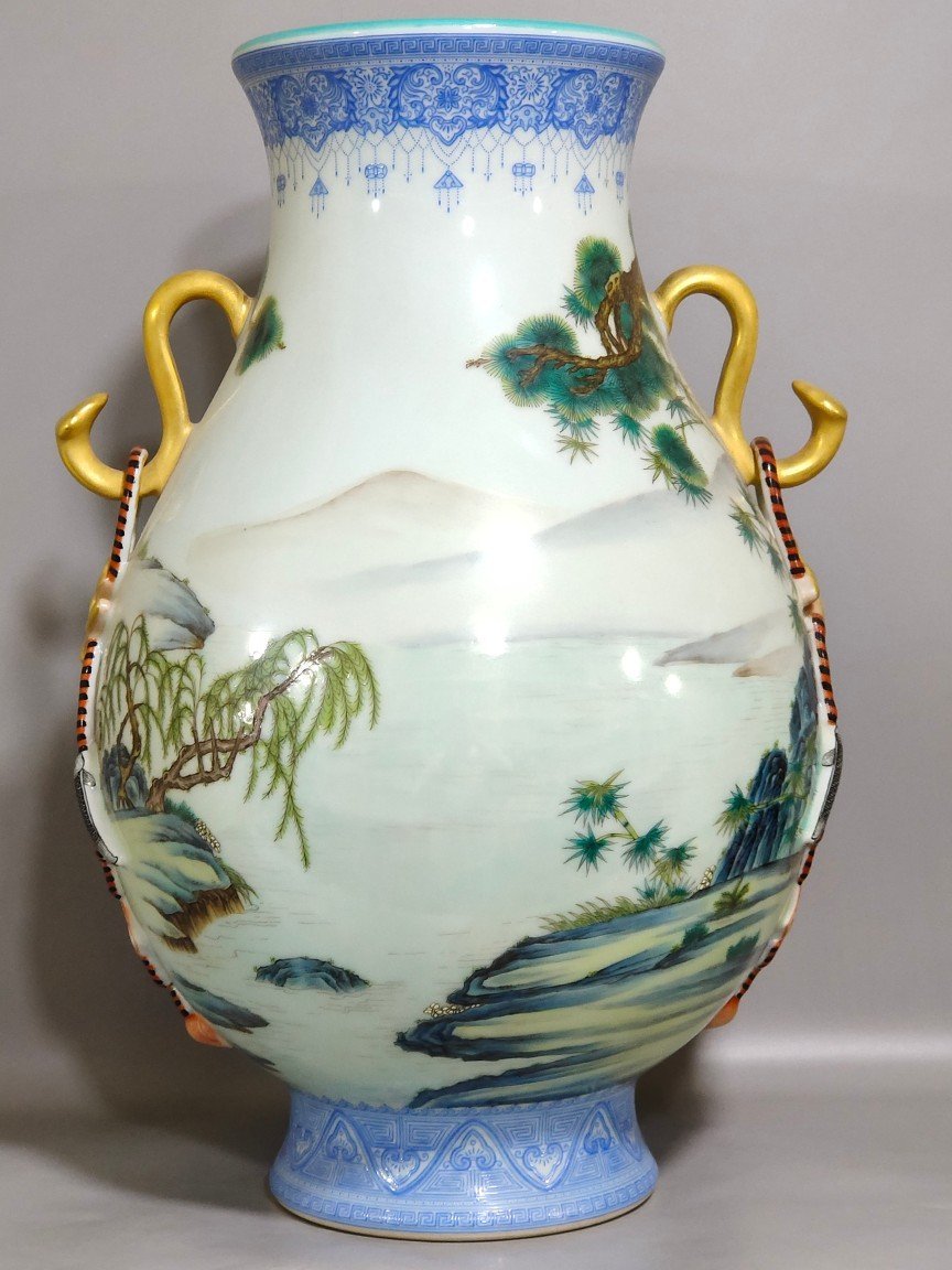 Qing Dynasty Qianlong enamel Taiping statue with elephants and two ears