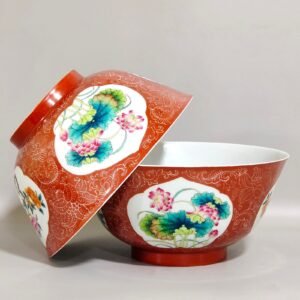Qing Dynasty Qianlong enamel coral red and white flower window four-season flower bowl