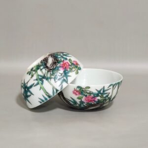 Qing Dynasty Qianlong enamel bamboo and flower inscribed poem cup