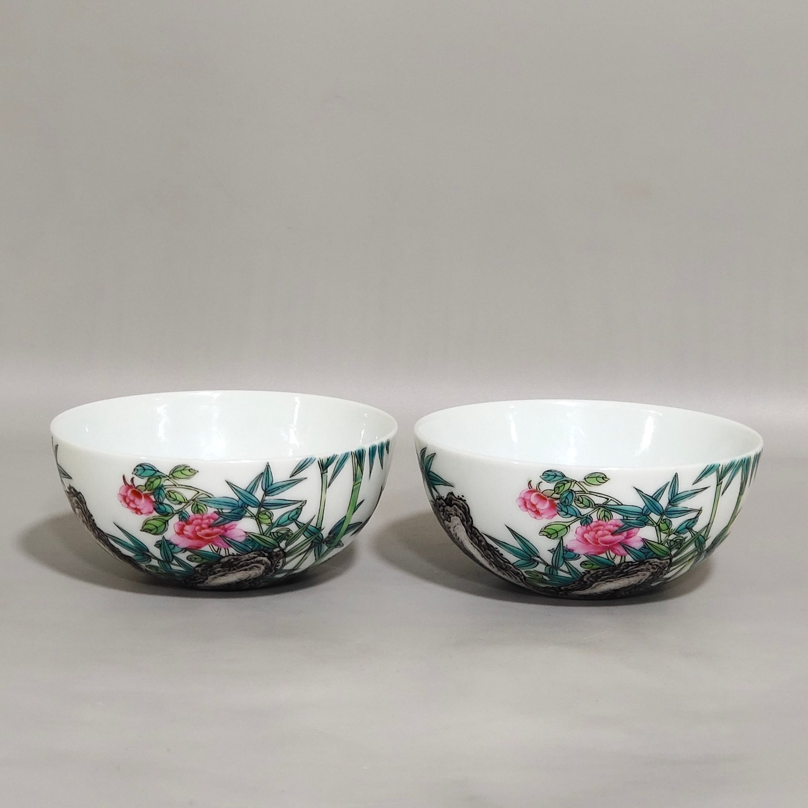 Qing Dynasty Qianlong enamel bamboo and flower inscribed poem cup