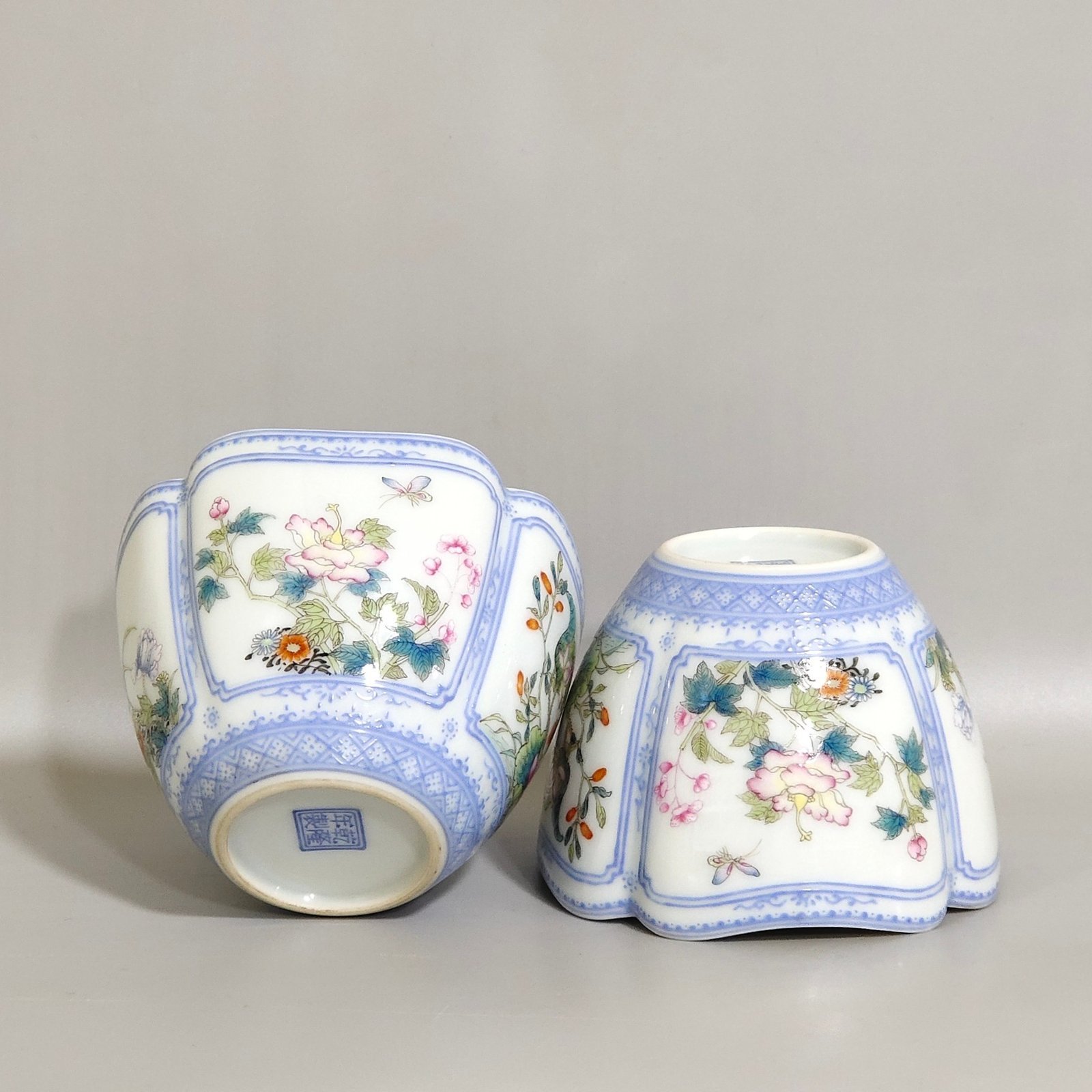Qing Dynasty Qianlong enamel green-edged window four-season flower cup