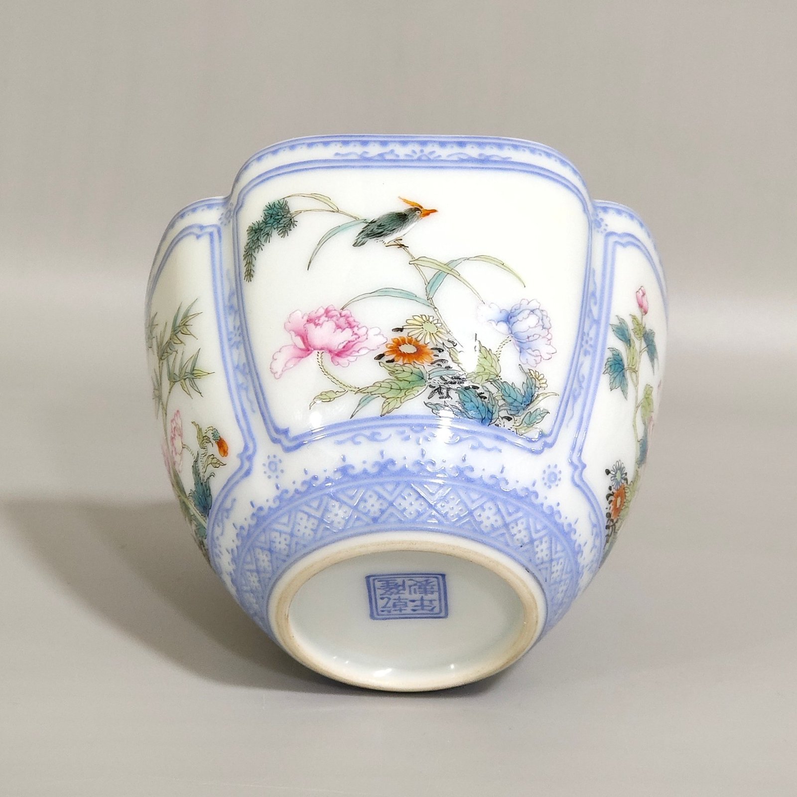Qing Dynasty Qianlong enamel green-edged window four-season flower cup