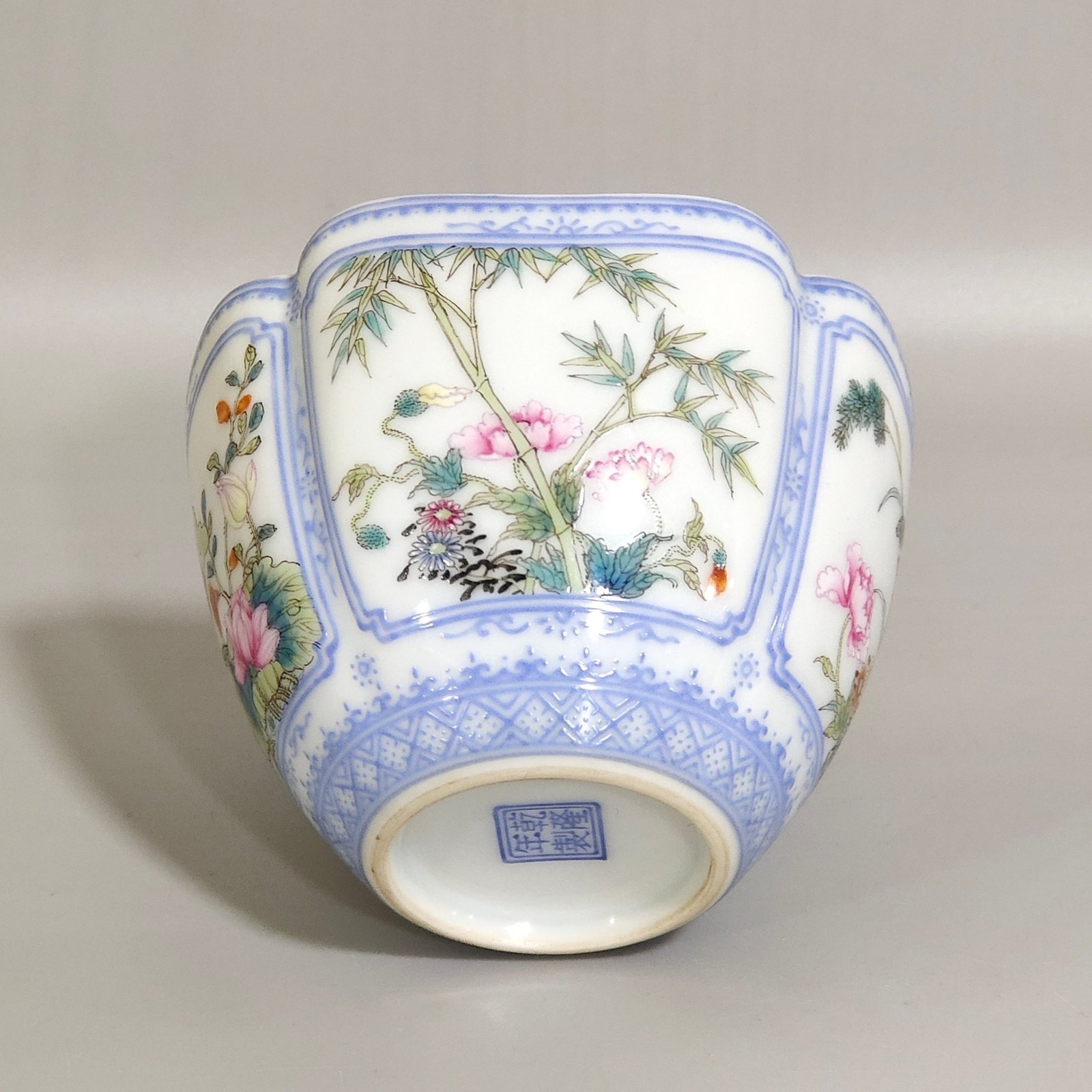 Qing Dynasty Qianlong enamel green-edged window four-season flower cup