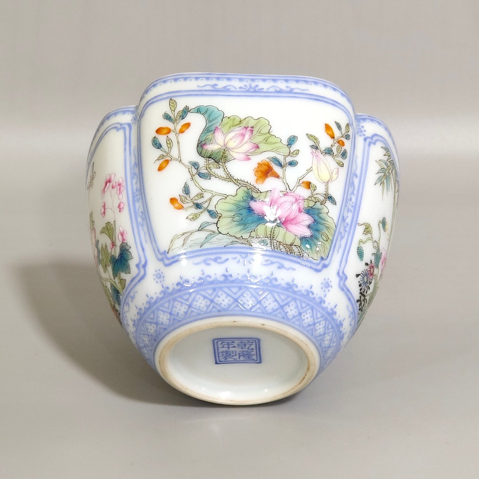 Qing Dynasty Qianlong enamel green-edged window four-season flower cup