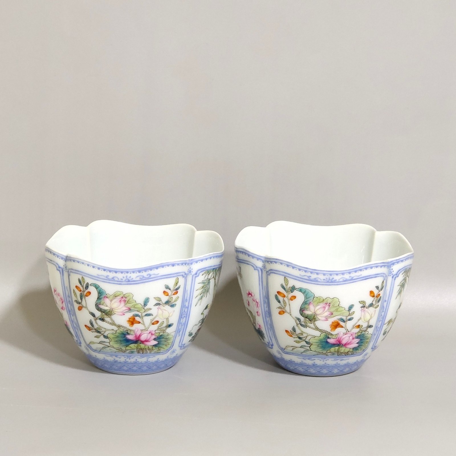 Qing Dynasty Qianlong enamel green-edged window four-season flower cup