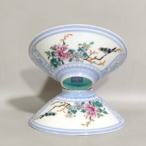Qing Dynasty Qianlong enamel green edging window flower and bird bamboo hat cup