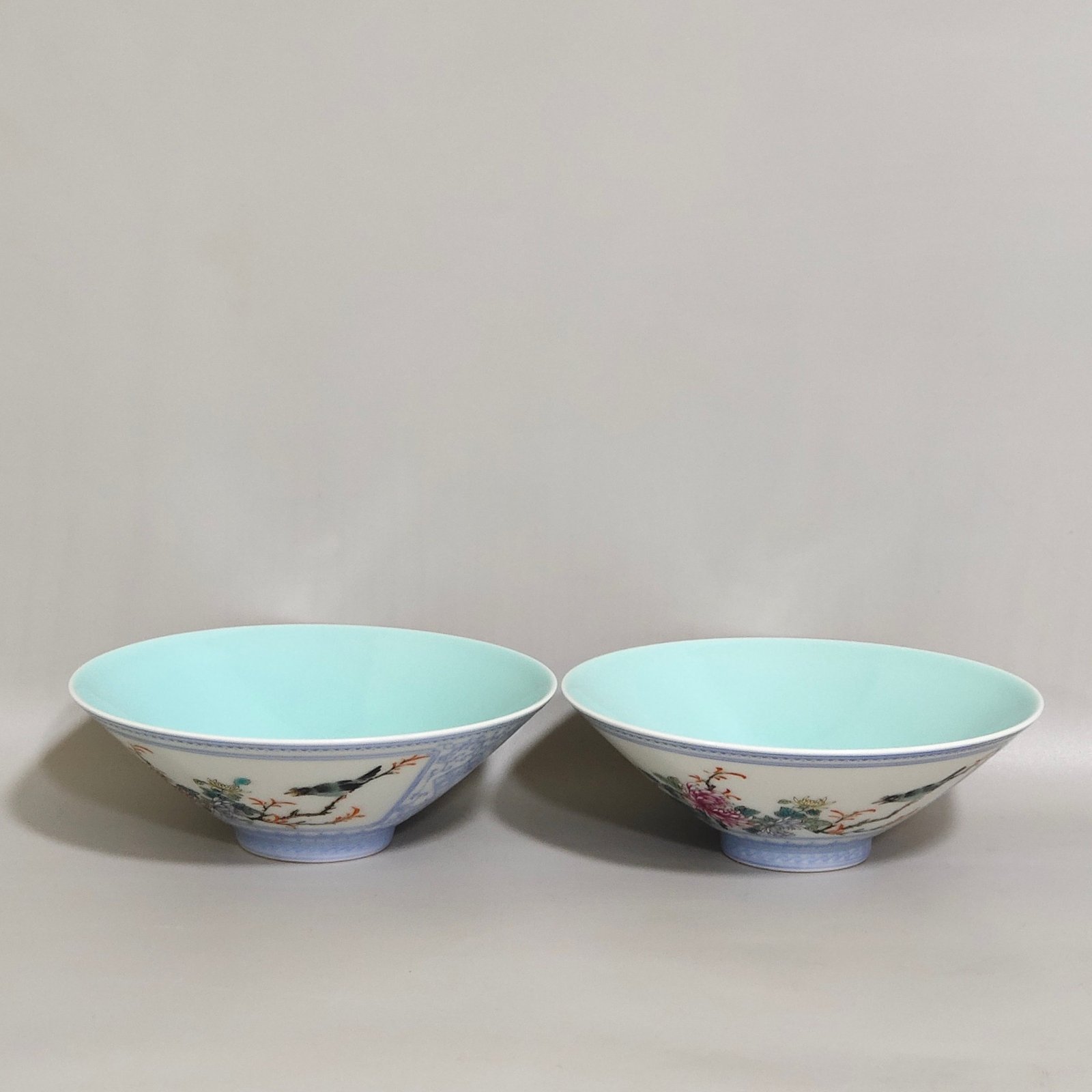 Qing Dynasty Qianlong enamel green edging window flower and bird bamboo hat cup