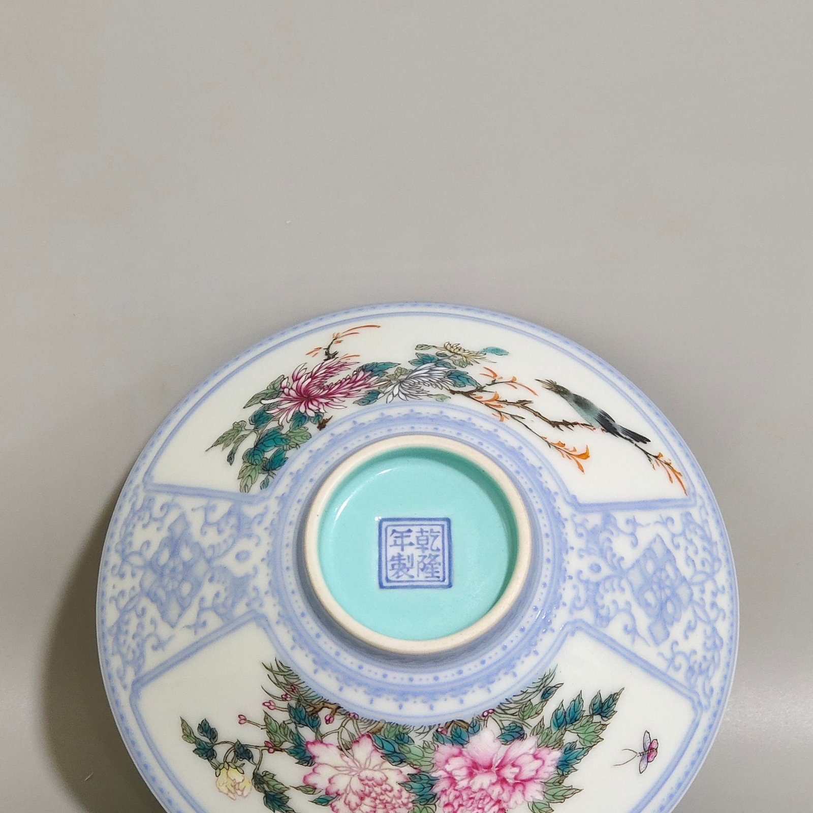 Qing Dynasty Qianlong enamel green edging window flower and bird bamboo hat cup