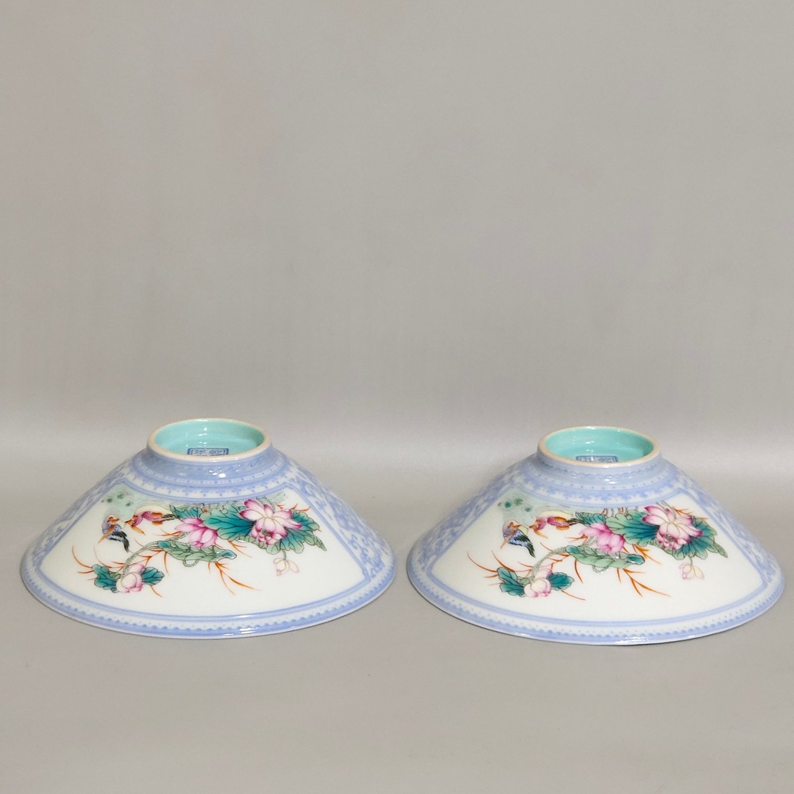 Qing Dynasty Qianlong enamel colorful emerald edge window lotus mandarin duck bamboo hat cup