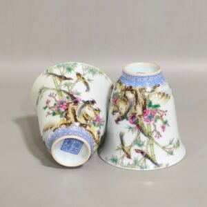 Qing Dynasty Qianlong enamel bell cup with poems about flowers and birds