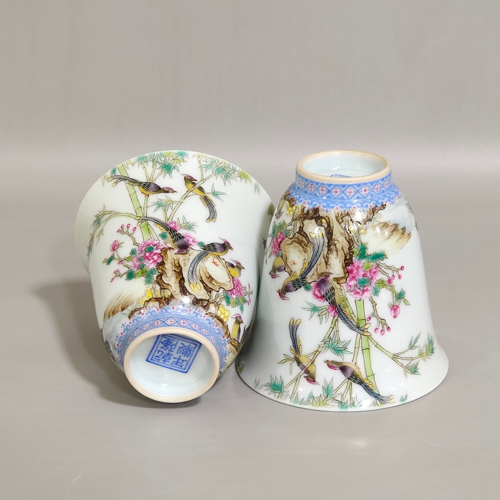 Qing Dynasty Qianlong enamel bell cup with poems about flowers and birds