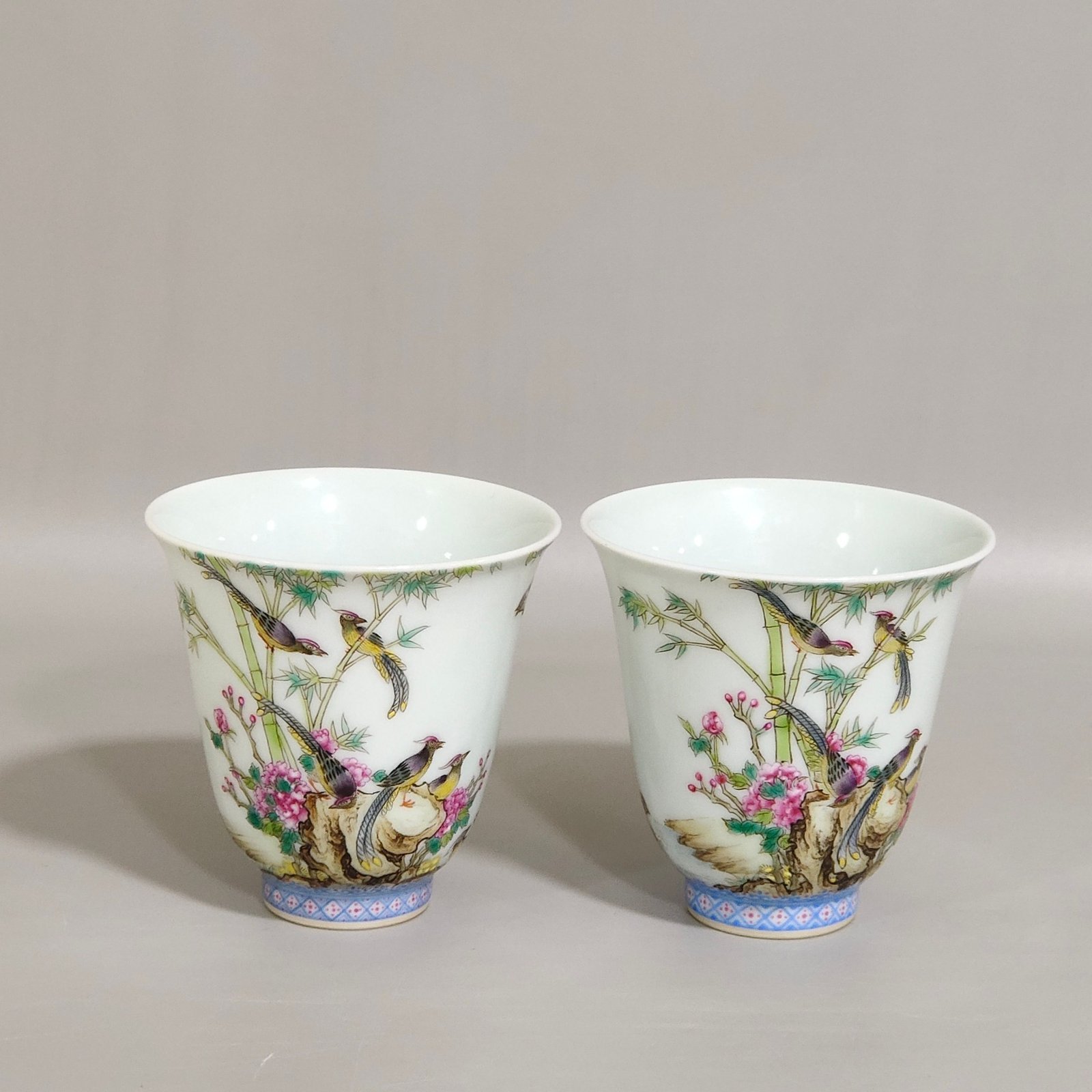 Qing Dynasty Qianlong enamel bell cup with poems about flowers and birds