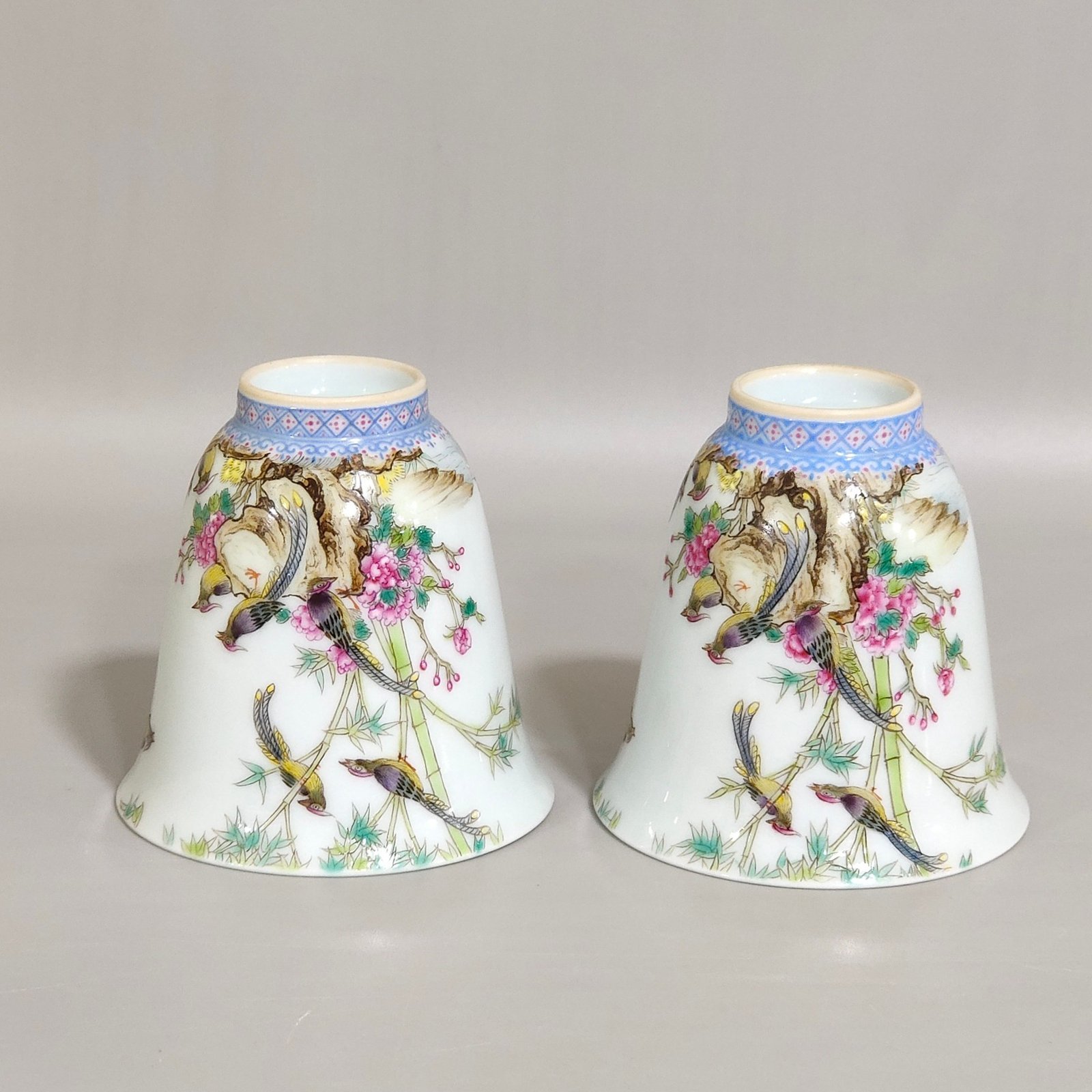 Qing Dynasty Qianlong enamel bell cup with poems about flowers and birds