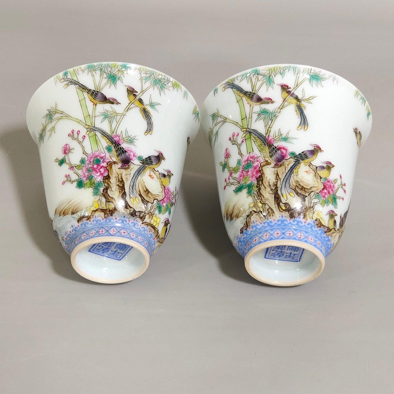 Qing Dynasty Qianlong enamel bell cup with poems about flowers and birds
