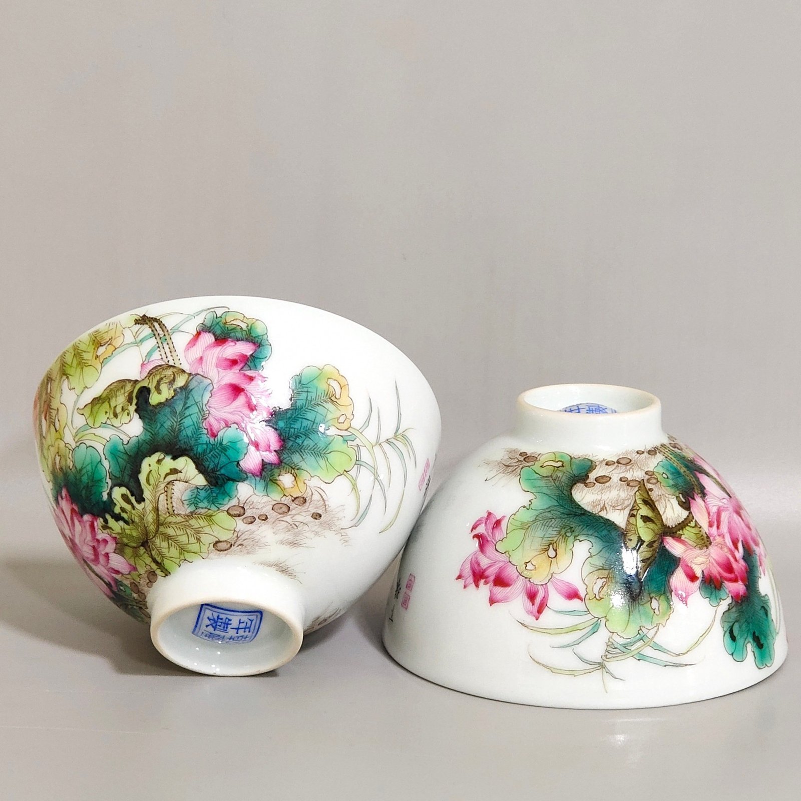 Qing Dynasty Qianlong enamel lotus poem chicken heart cup