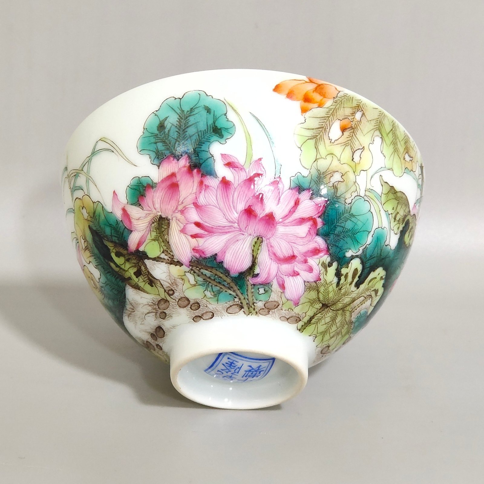 Qing Dynasty Qianlong enamel lotus poem chicken heart cup