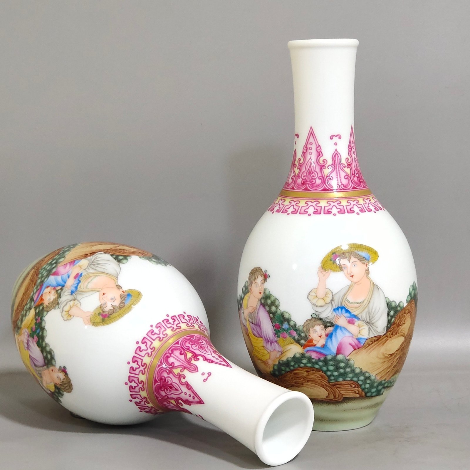 Qing Dynasty Qianlong enamel Western figure olive vase