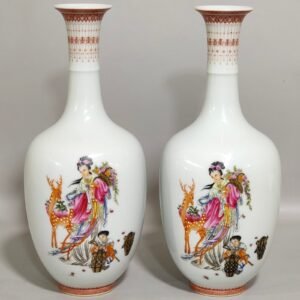 Qing Dynasty Qianlong enamel long necked vase with poems dedicated to mushrooms and longevity