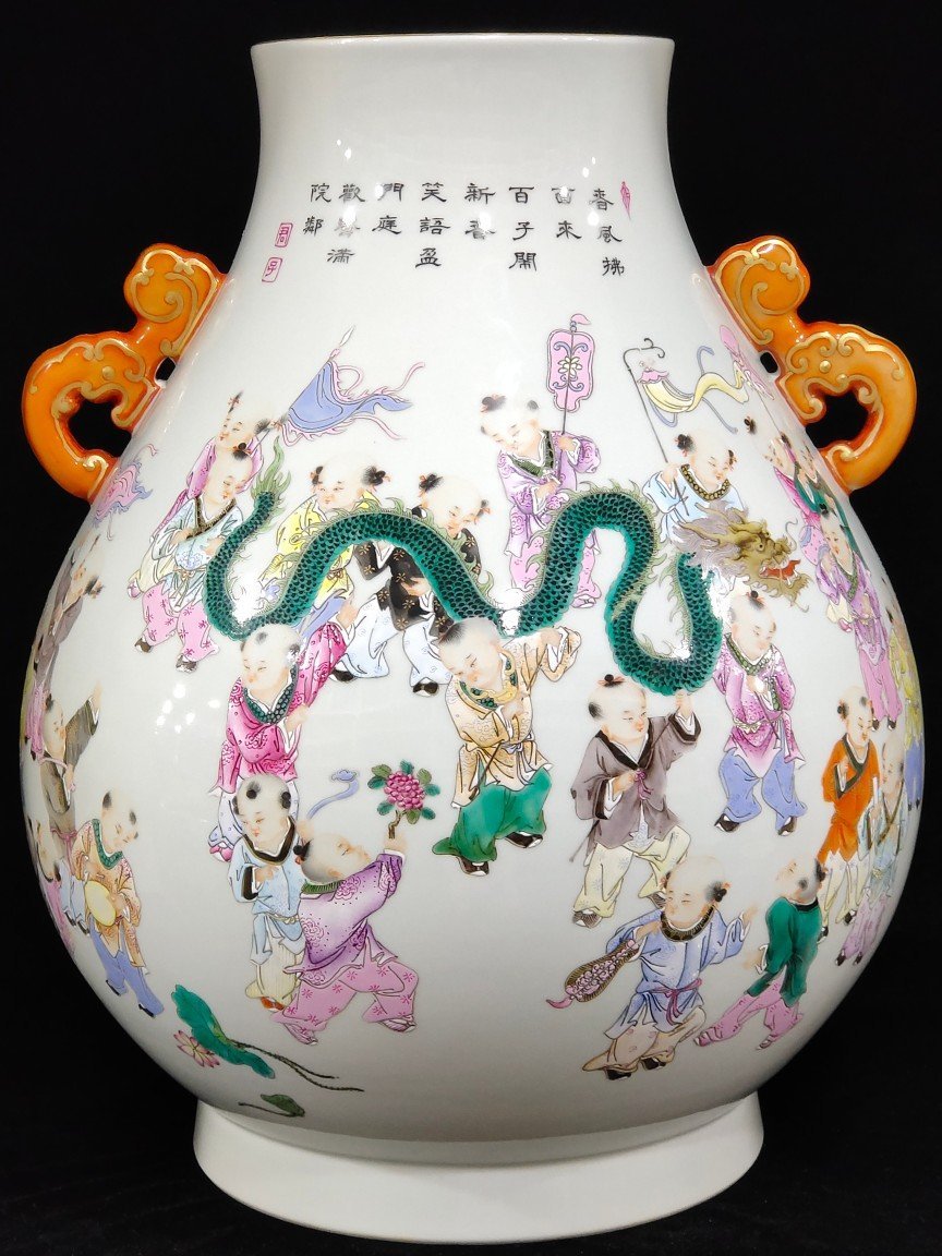 Qing Dynasty Qianlong Baizi Spring Buddha Bucket Zun