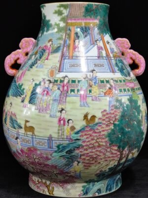 Qing Dynasty Qianlong Beautiful Pictures Two Eared Buddha Barrel Zun