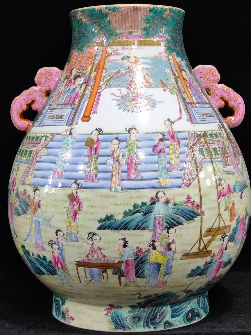 Qing Dynasty Qianlong Beautiful Pictures Two Eared Buddha Barrel Zun