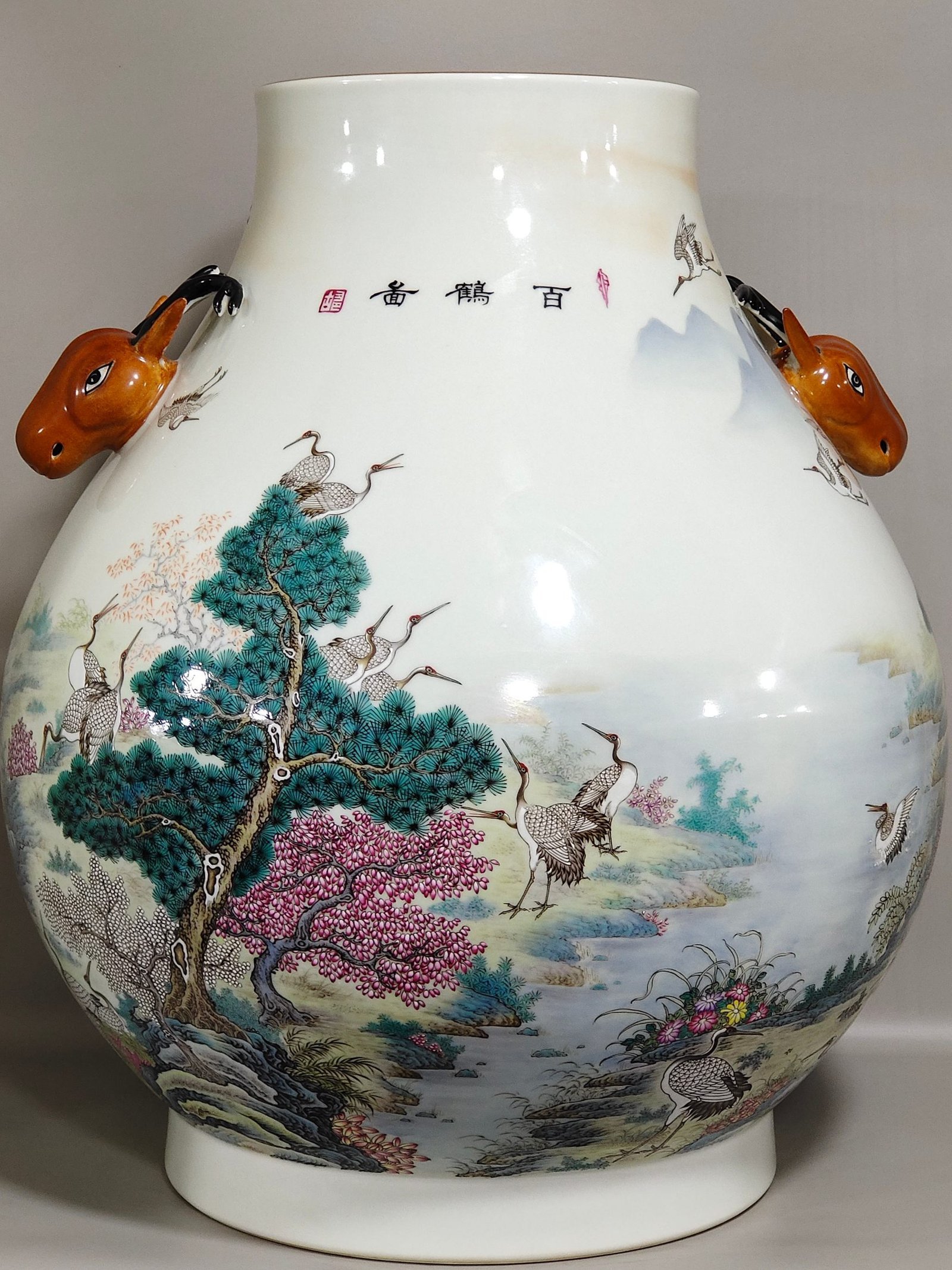 Qing Dynasty Qianlong A deer headed statue of a hundred cranes