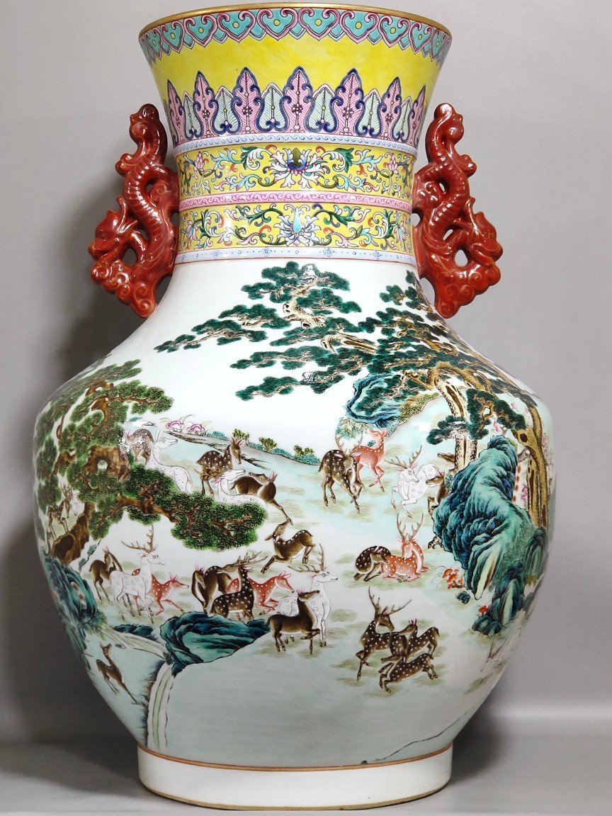 Qing Dynasty Qianlong A double eared statue of a hundred deer