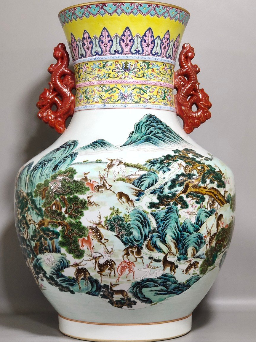 Qing Dynasty Qianlong A double eared statue of a hundred deer