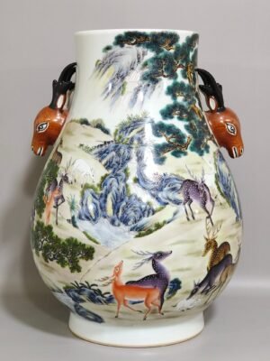 Qing Dynasty Qianlong Hundred Deer Deer Head Statue Vase