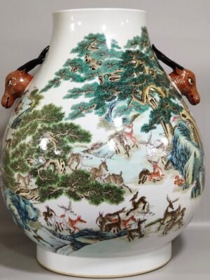 Qing Dynasty Qianlong Hundred Deer Deer Head Statue Vase