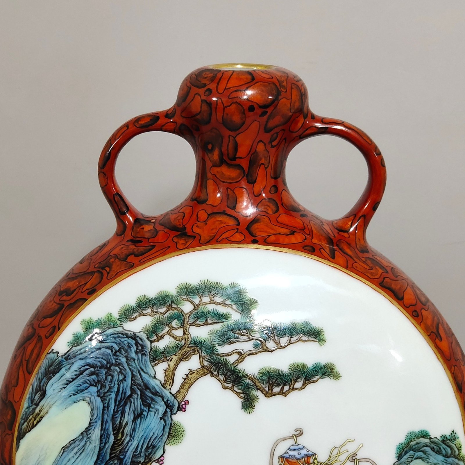Qing Dynasty Qianlong stone patterned glazed window vase with baby playing and holding the moon