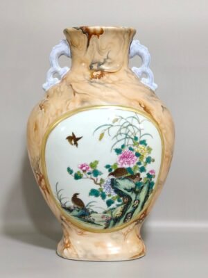 Qing Dynasty Qianlong stone patterned glazed flower and bird amphora with windows