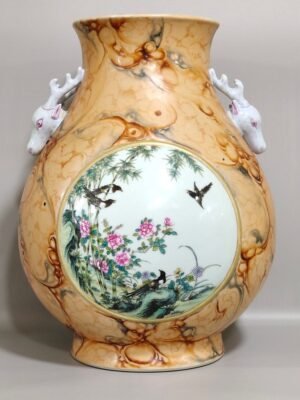 Qing Dynasty Qianlong stone pattern glazed windowed flower bird and deer head statue