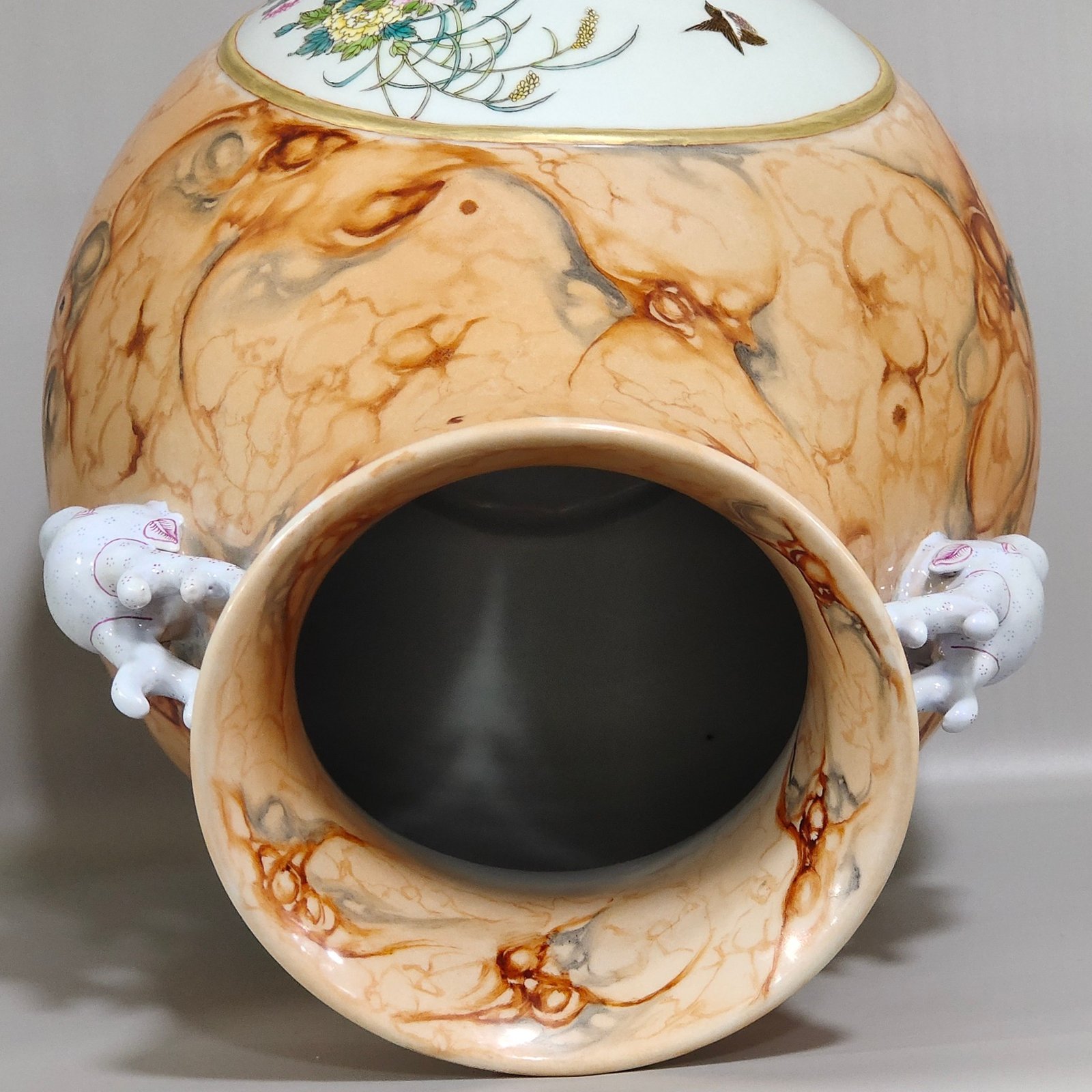 Qing Dynasty Qianlong stone pattern glazed windowed flower bird and deer head statue