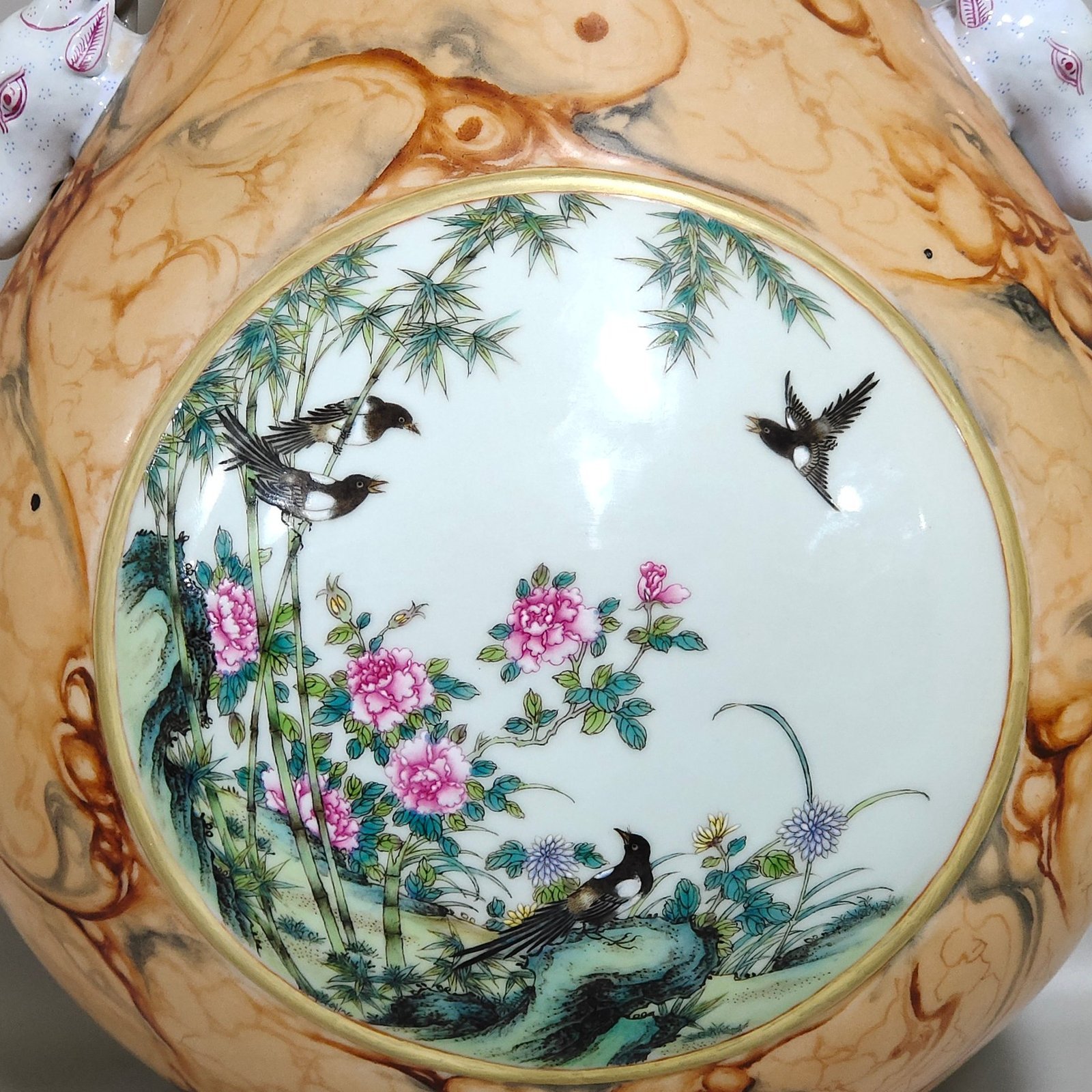 Qing Dynasty Qianlong stone pattern glazed windowed flower bird and deer head statue