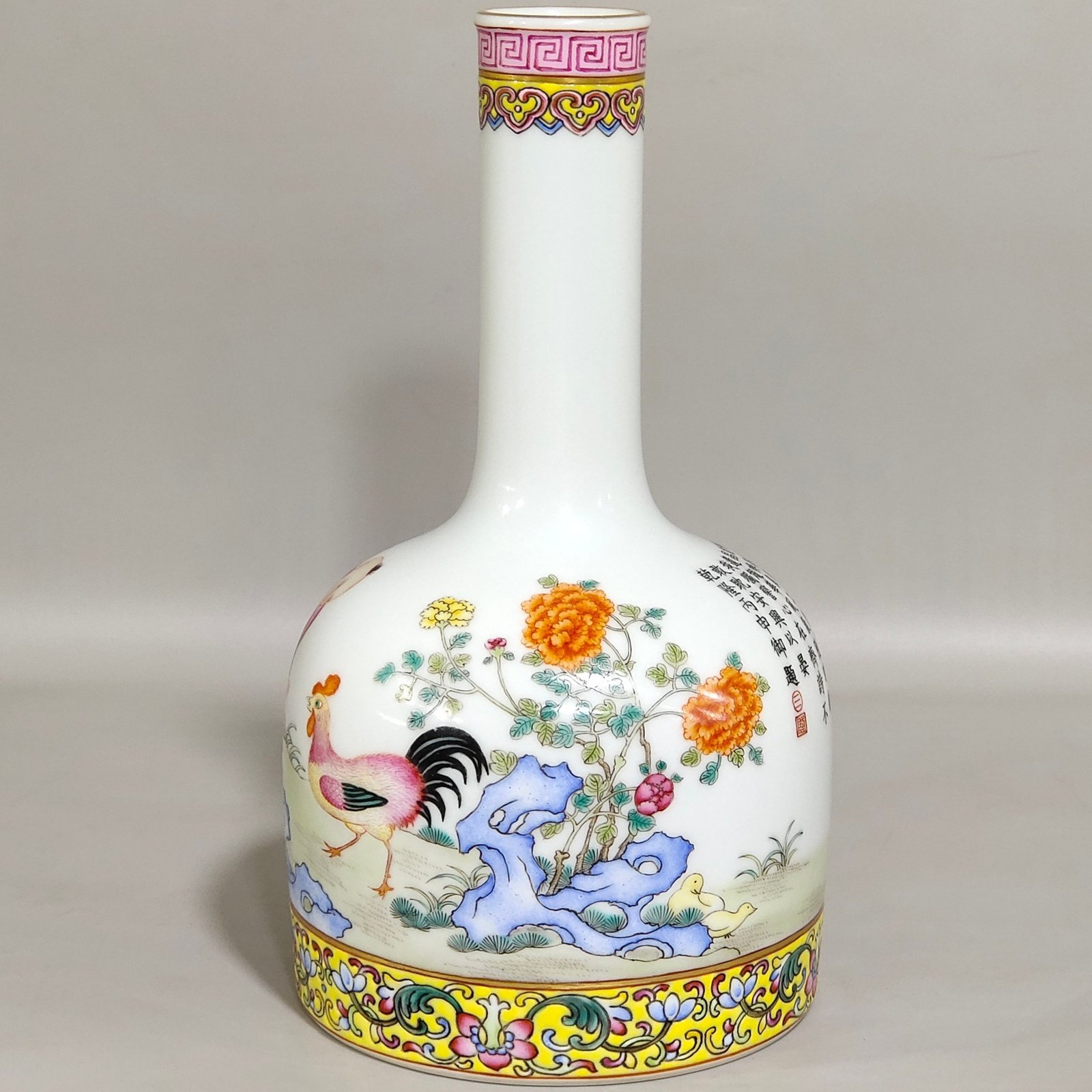Qing Dynasty Qianlong boy’s cockfighting poem and ringing bell statue