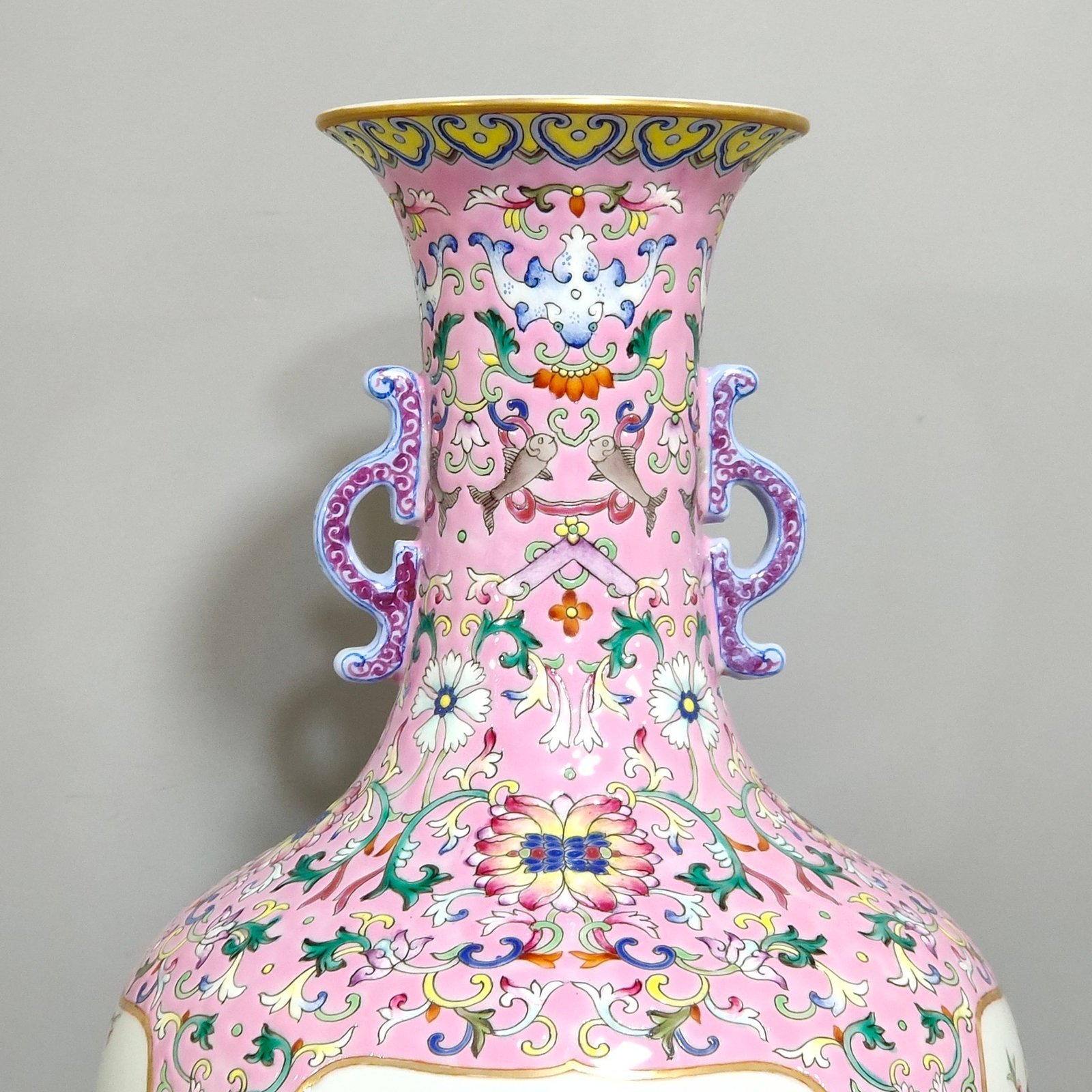 Qing Dynasty Qianlong pink windowed four season flower amphorae