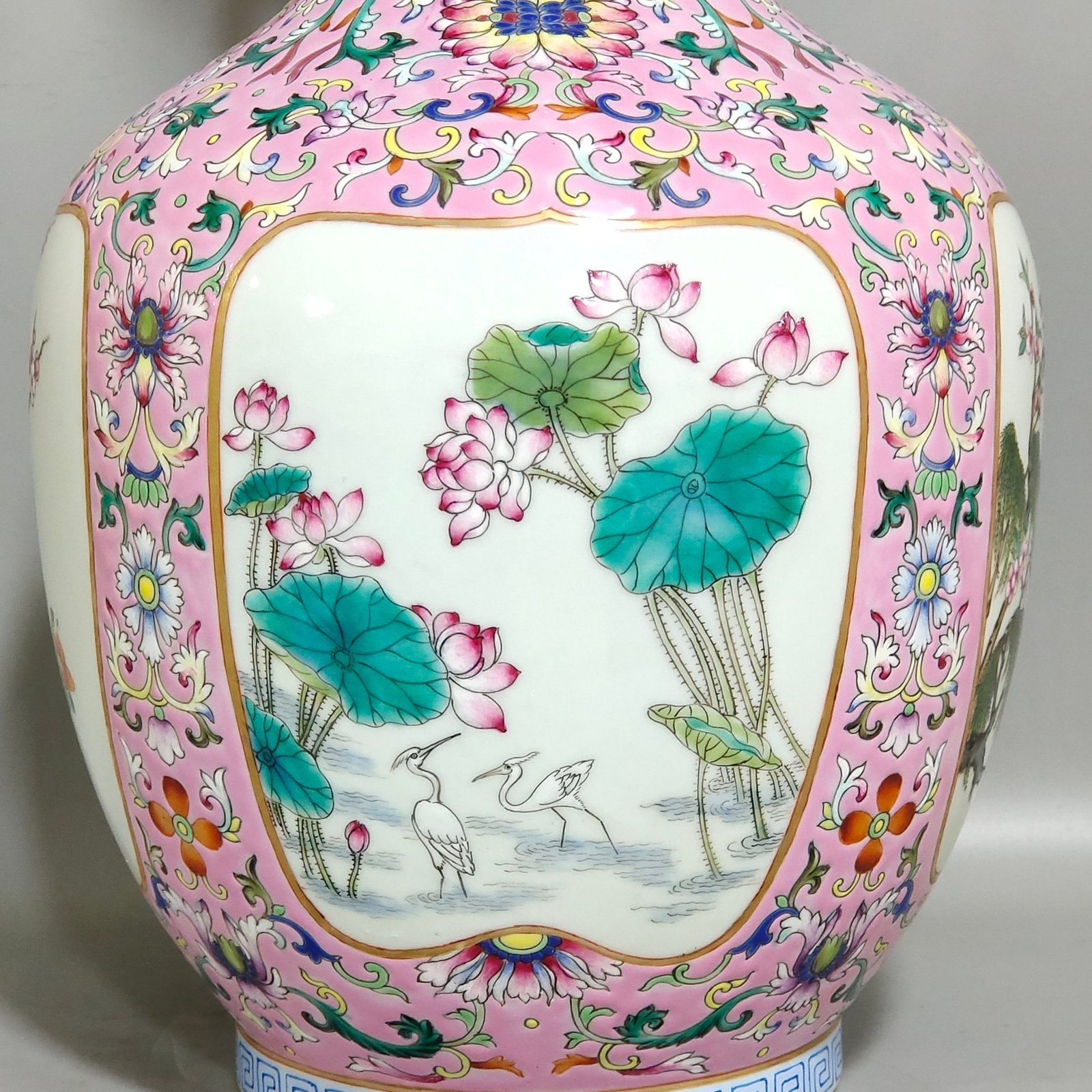 Qing Dynasty Qianlong pink windowed four season flower amphorae