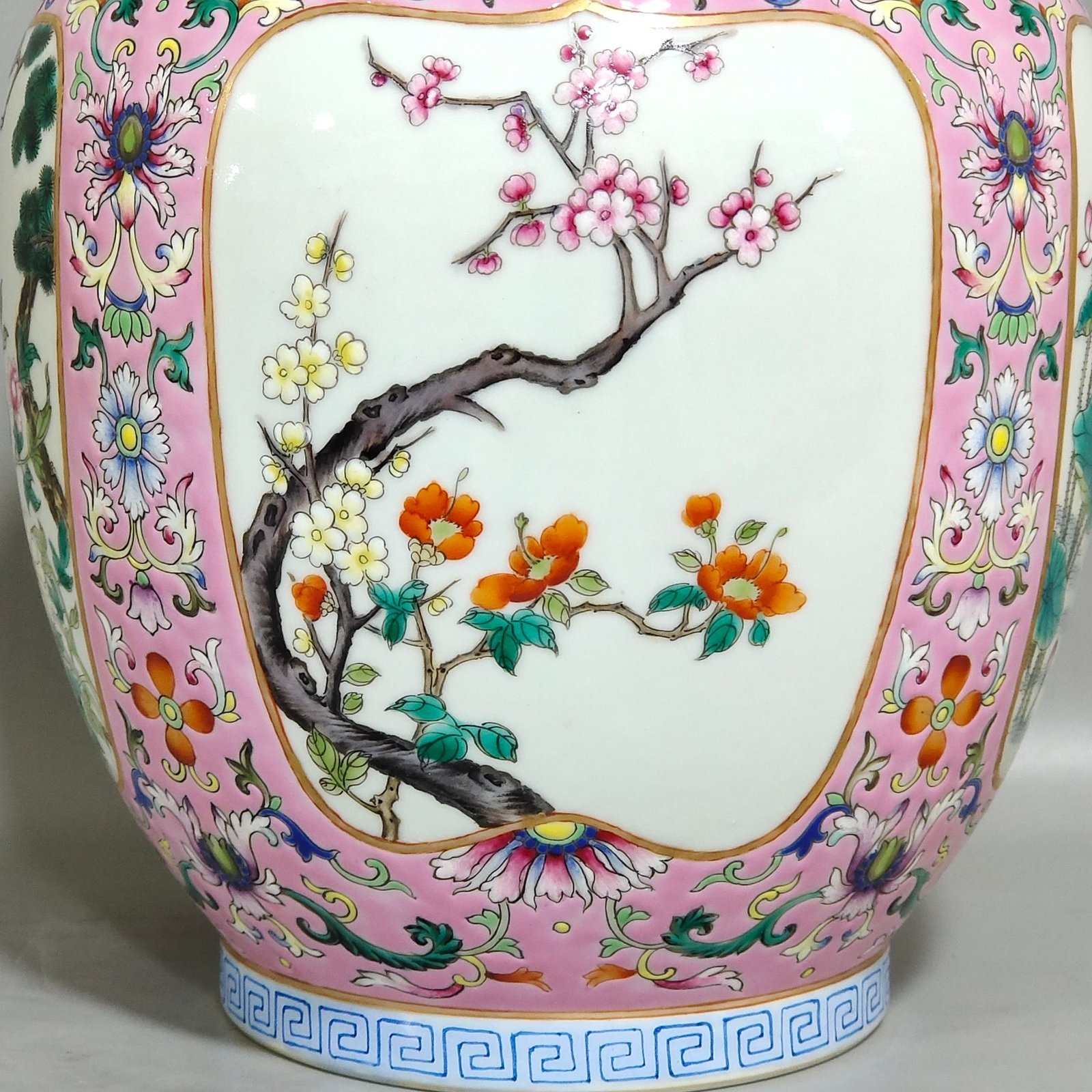 Qing Dynasty Qianlong pink windowed four season flower amphorae