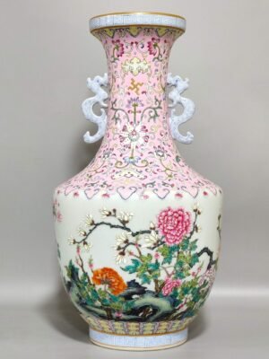 Qing Dynasty Qianlong A pink peony and magnolia amphorae