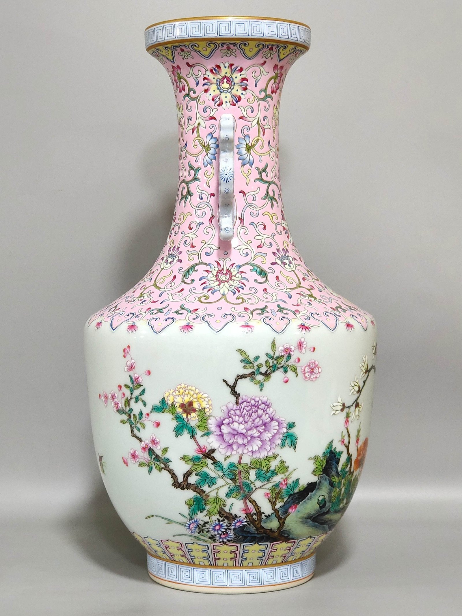 Qing Dynasty Qianlong A pink peony and magnolia amphorae
