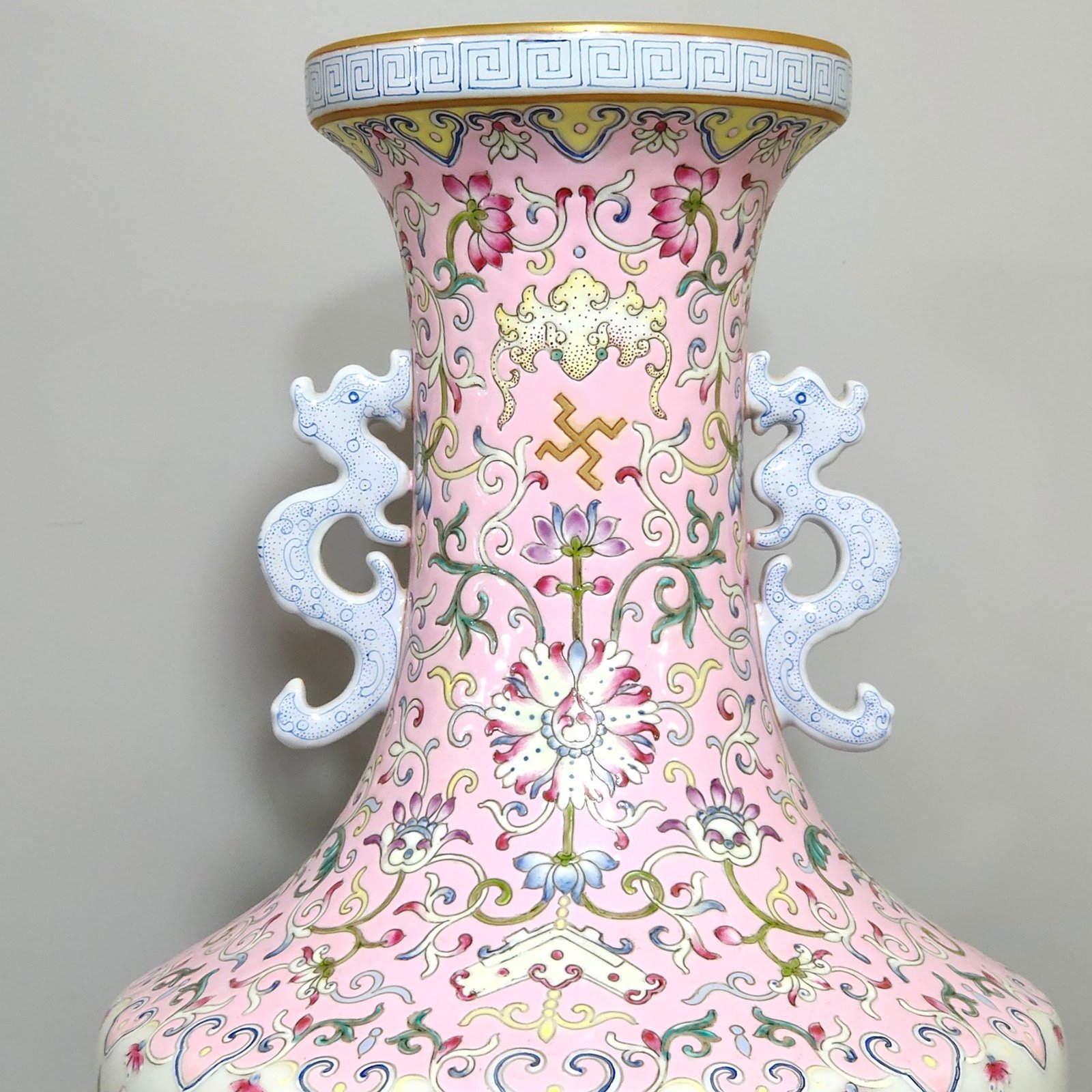 Qing Dynasty Qianlong A pink peony and magnolia amphorae