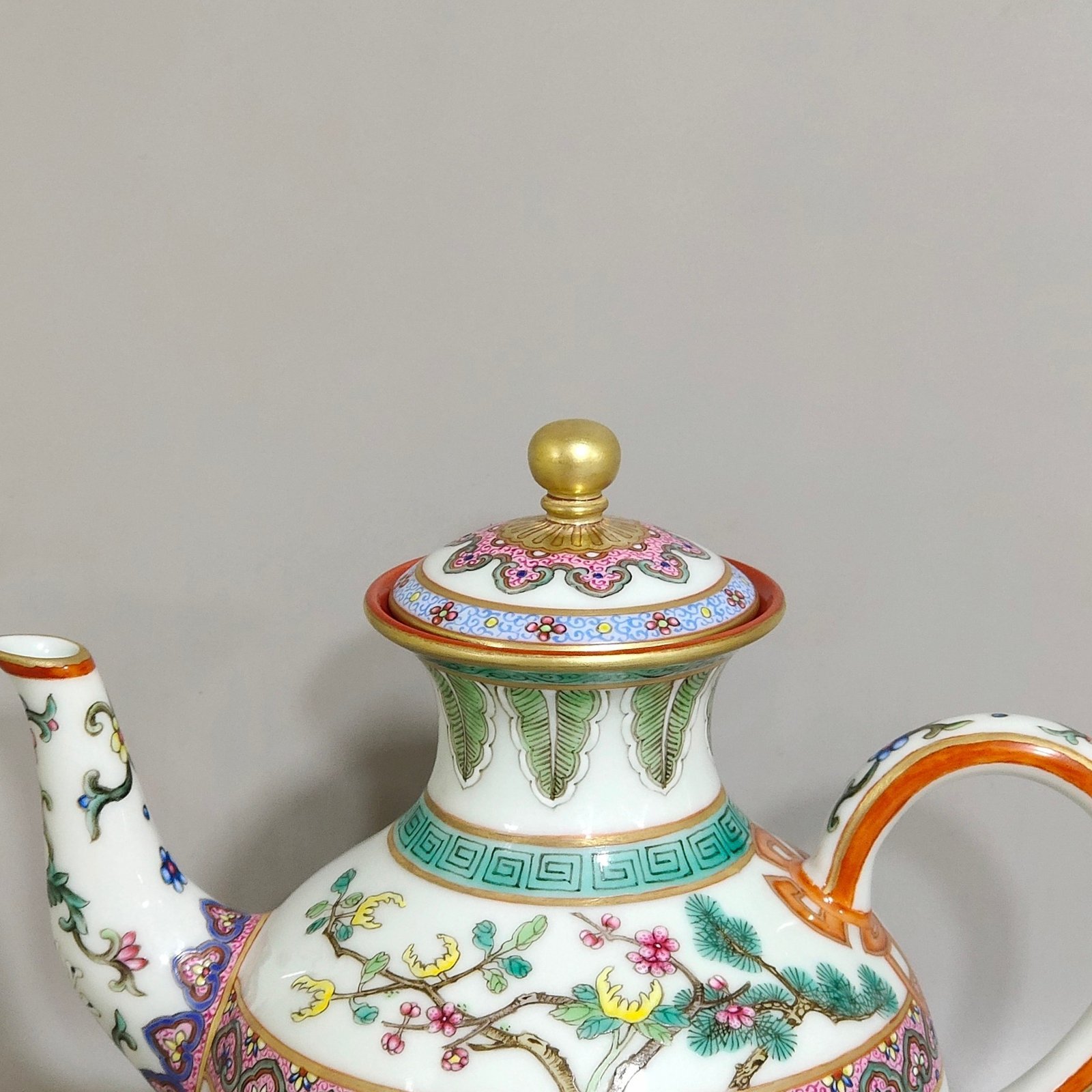 Qing Dynasty Qianlong pastel alum red Imperial Three Qing Tea Poetry teapot
