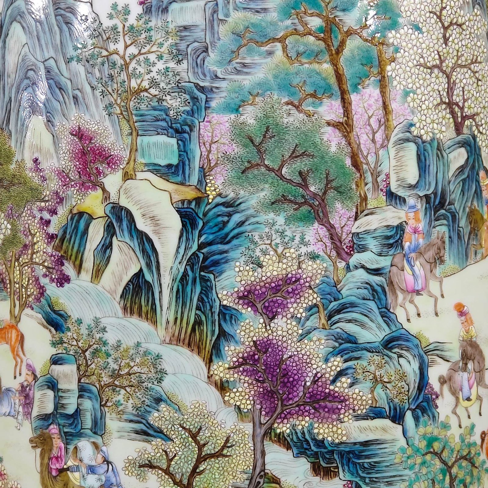 Qing Dynasty Qianlong Greenland Characters Story Ming Emperor Xing Shu Picture Winter Melon Vase