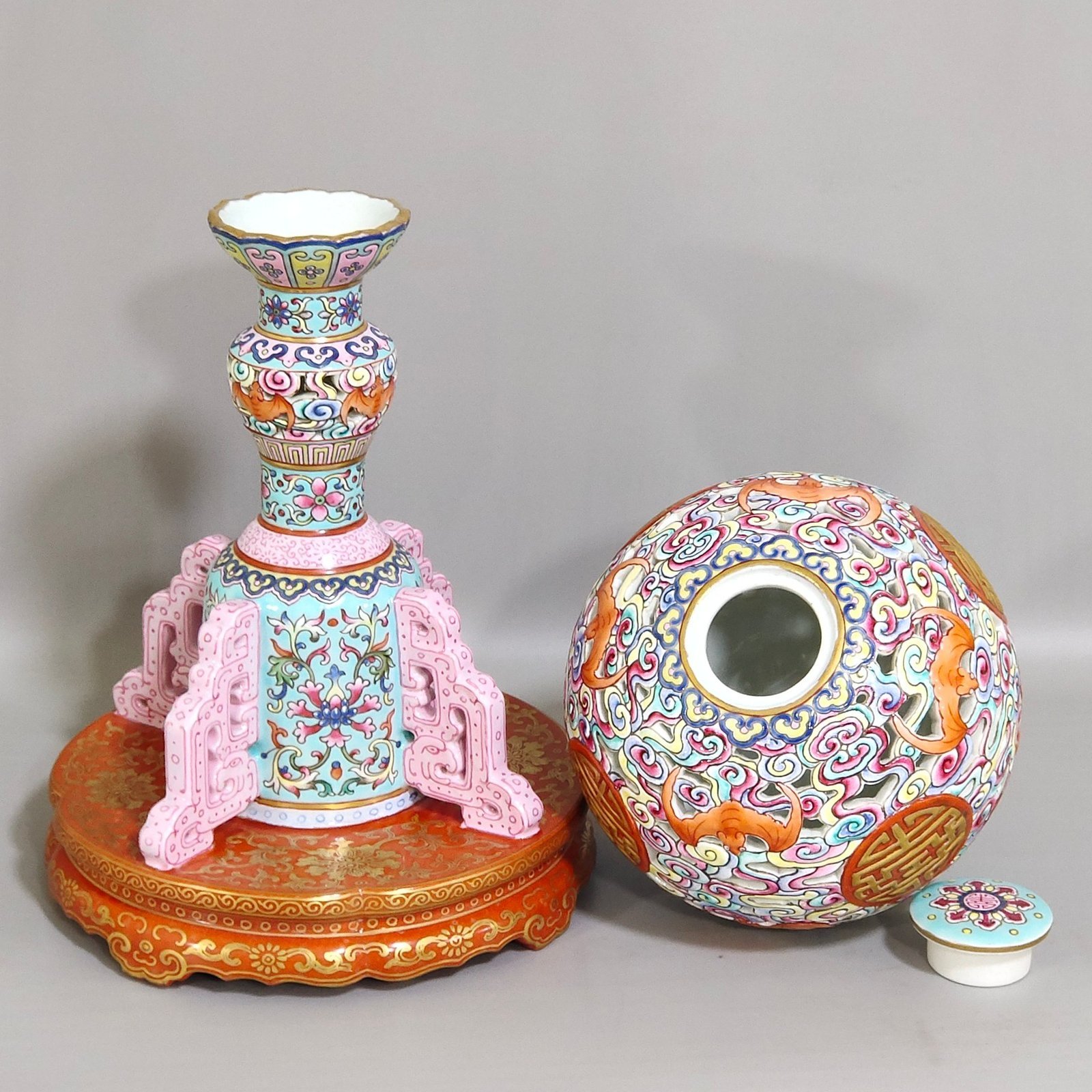 Qing Dynasty Qianlong Greenland Fortune and Longevity double hollow official hat stand