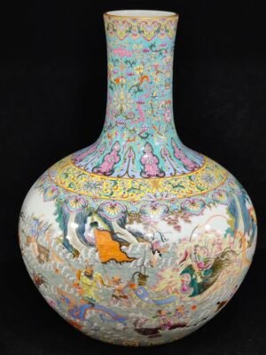 Qing Dynasty Qianlong Green Land Fortune and Longevity Their Magical Powers Celestial Sphere Vase
