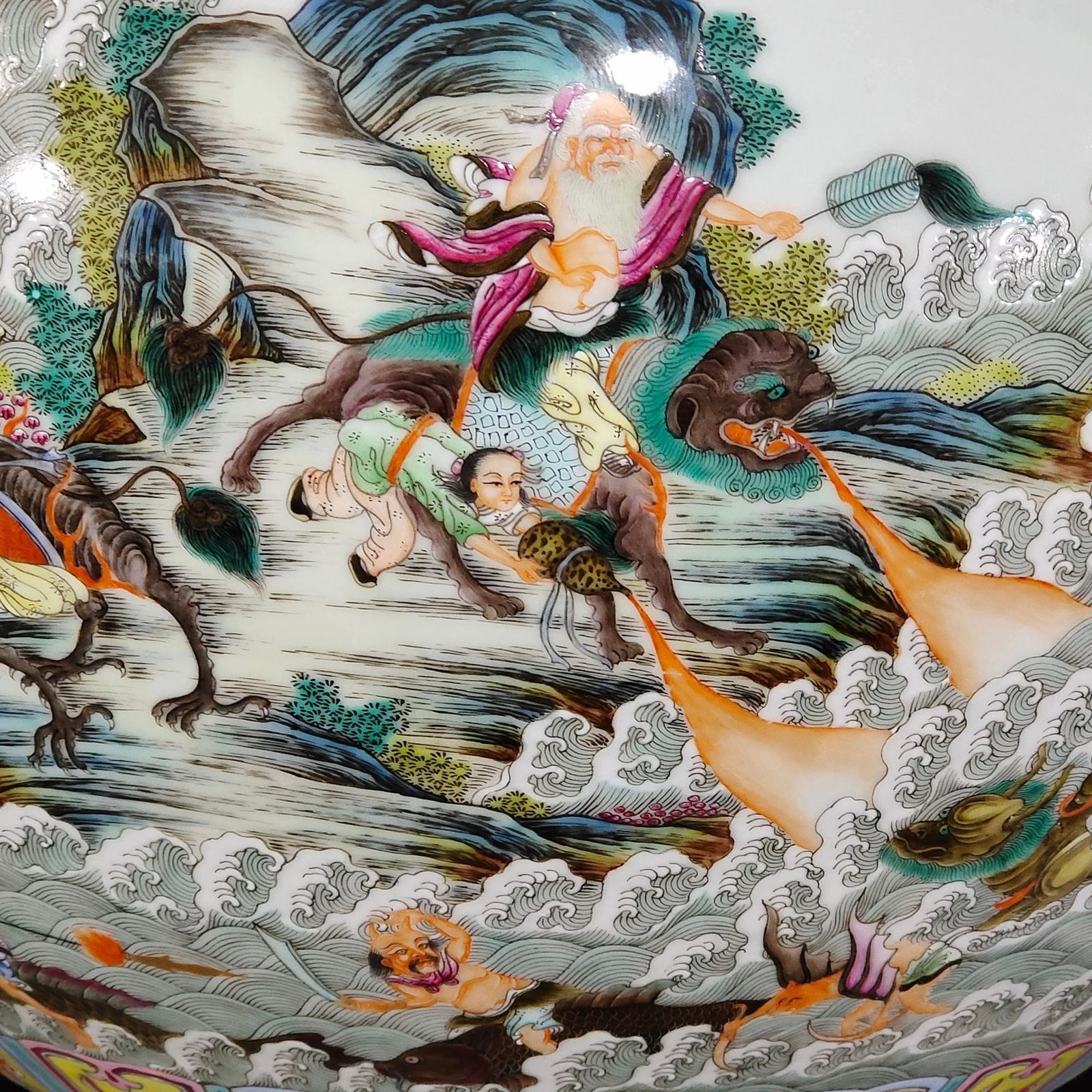 Qing Dynasty Qianlong Green Land Fortune and Longevity Their Magical Powers Celestial Sphere Vase
