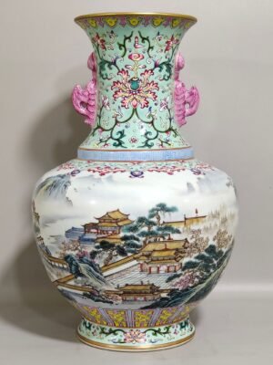 Qing Dynasty Qianlong green land landscape amphora